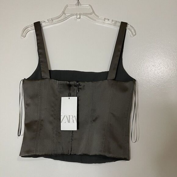 NEW! Zara grey satin square neck bustier cropped sleeveless top size US Medium - Picture 5 of 5